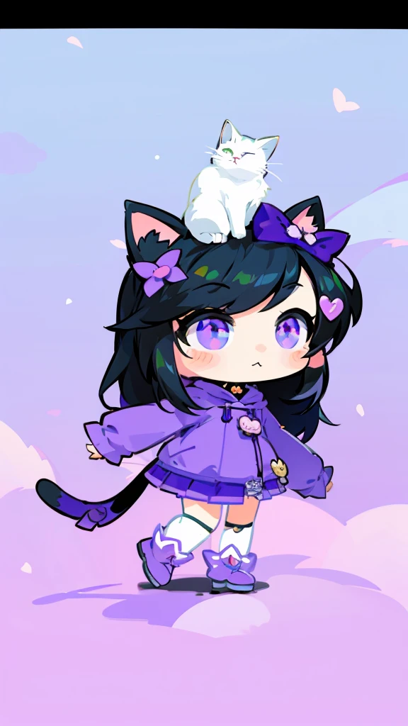 a close up of a cartoon character with a cat on her head, cute purple anime catgirl, anime moe artstyle, anime catgirl, chibi, mihoyo art style, anime cat, ruan cute vtuber, advanced digital chibi art, anime stylized, chibi anime girl, kawaii chibi, nekomimi, anime chibi, cute anime style