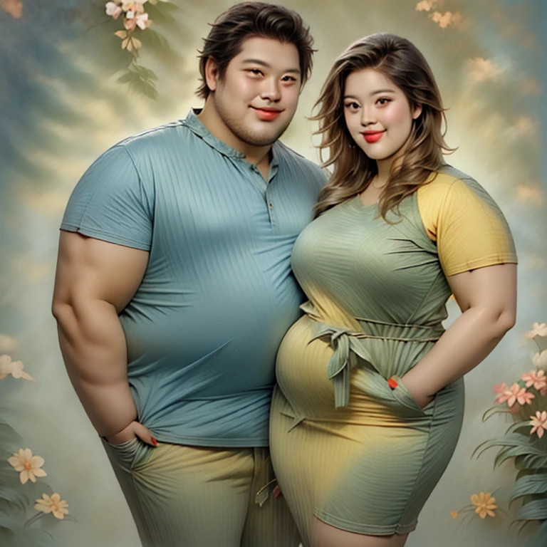 friendly fat couple, photorealistic, 8K