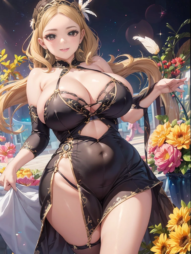 過去最高のmasterpiece、beautiful美しさ, 3D 2D, rich, blonde, skirt, stockings, High heels, star、(Highly detailed CG Unity 8K wallpaper),(masterpiece), (Highest quality), (Very detailed), (Best Work),(Best Shadow), (sharp eyeliner, eye shadow, fine eye:1.1), (超High resolution,Realistic,Realistic),(8K,RAW Photos),Mature Woman、Sensual curves、Huge breasts、Thighs、bubble、お尻のmasterpiece, full body shot, beautiful女性, Captivating smile, Thick lips, plump唇, blush, Looking at the audience, Provocative expression, beautiful髪型, Cleavage, plump、Curvy Hips、Attractive face、Sexy Dress、An inviting gaze、Expressing emotions、(((Erotic dresses)))、Gorgeous Accessories 、Big Breastsの女性, Blonde, colored feather, metal ornaments, colored Flowers, particle, Light, (1 Girl:1.3),(Fractal Art:1.1),(colorful:1.1)、(Flowers:1.3),Most detailed,(Tangled:1.2), (Dynamic pose), (Abstract background:1.3), (Shiny skin), (Many colors :1.4), ,(Earrings:1.4), (feather:1.4),masterpiece, Highest quality, Very detailed, 30~40 years, full body shot, beautiful 、Various Hair Styles,Gold headband,Ample breasts,beautiful butt,Greek clothing,Tulle covers the chest,Perfect balance, Costume details Details,marble,cinematic Lighting, Film Grain, High detail, Openwork decoration,(((colorfulな最高級ドレス)))、(((解剖学的に正しいbody))) ,Big Breasts,Cowboy Shot, blush, (((1 Girl))), Perfect Face, (((Highest quality))), (Very detailed), detailed face and eye, (alone), High resolution、beautifuleye,(((Sexy pose)))、(((整ったBig Breasts)))、((beautiful eye))、luxury、(((超High resolution)))、(((Detailed Description)))、(((ぽっちゃりbody型)))、(((解剖学的構造に一致したbodyの部位)))、beautiful長いまつ毛、バランスのとれたbody型,The legs and arms are just the right size、Fishnet tights、glamorous、(((Clear white and black eye)))、lipstick、Sparkling、(Undistorted face, eye, body)、jewelry、gem、(長くカールしたbeautifulまつ毛)、(((バランス良いbeautiful胸)))、(transparent, Exquisite skin:1.2)、(((完璧なglamorousボディー)))、Actress's face、Super beautiful、Cute Smile、Healing beauty、Flower Shower、(((完璧なeye)))、Realistic depiction、Super sexy、Shiny、glamorous、double eyelids、Excellent shadow correction、(((ぼやけていないeye)))、(((plump face)))、Cute face 、(((Shiny輝く肌))) 、(((Gorgeous long dress)))