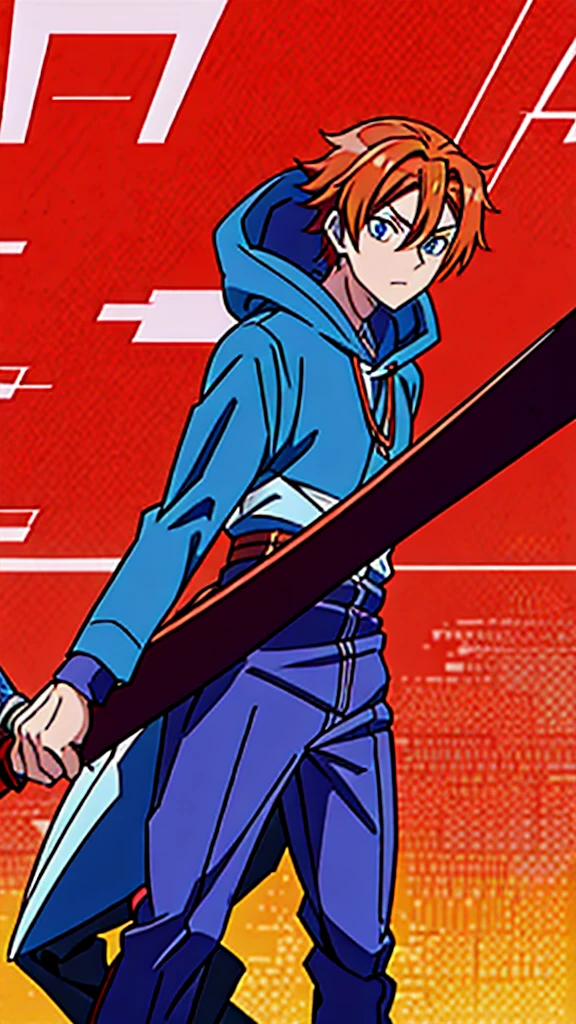 anime character with red hair and blue eyes in yellow hoodie, orange - haired anime boy, male anime character, young anime man, nobutaka ike, tsukasa dokite, ( ( ( yoshinari yoh ) ) ), anime handsome man, tall anime guy with blue eyes, yosuke ueno, as an anime character, best anime character design, anime character