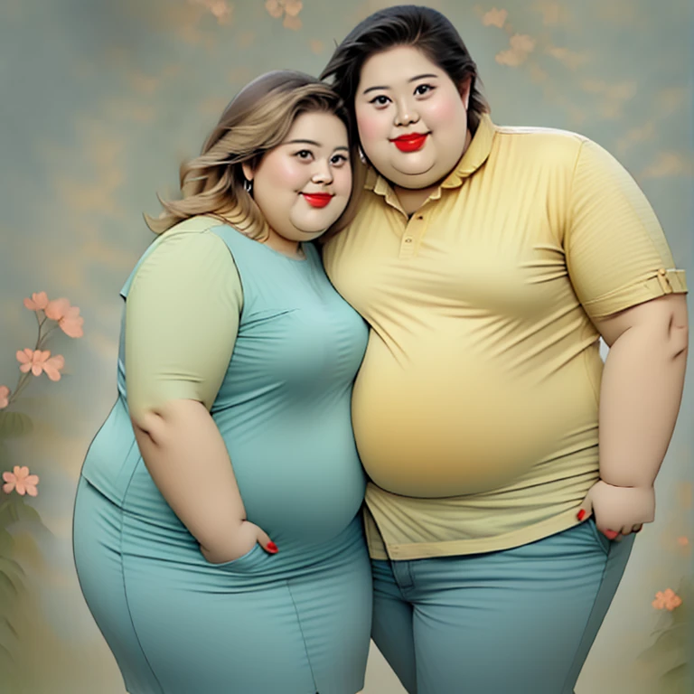 affectionate obese couple, photorealistic, 8K