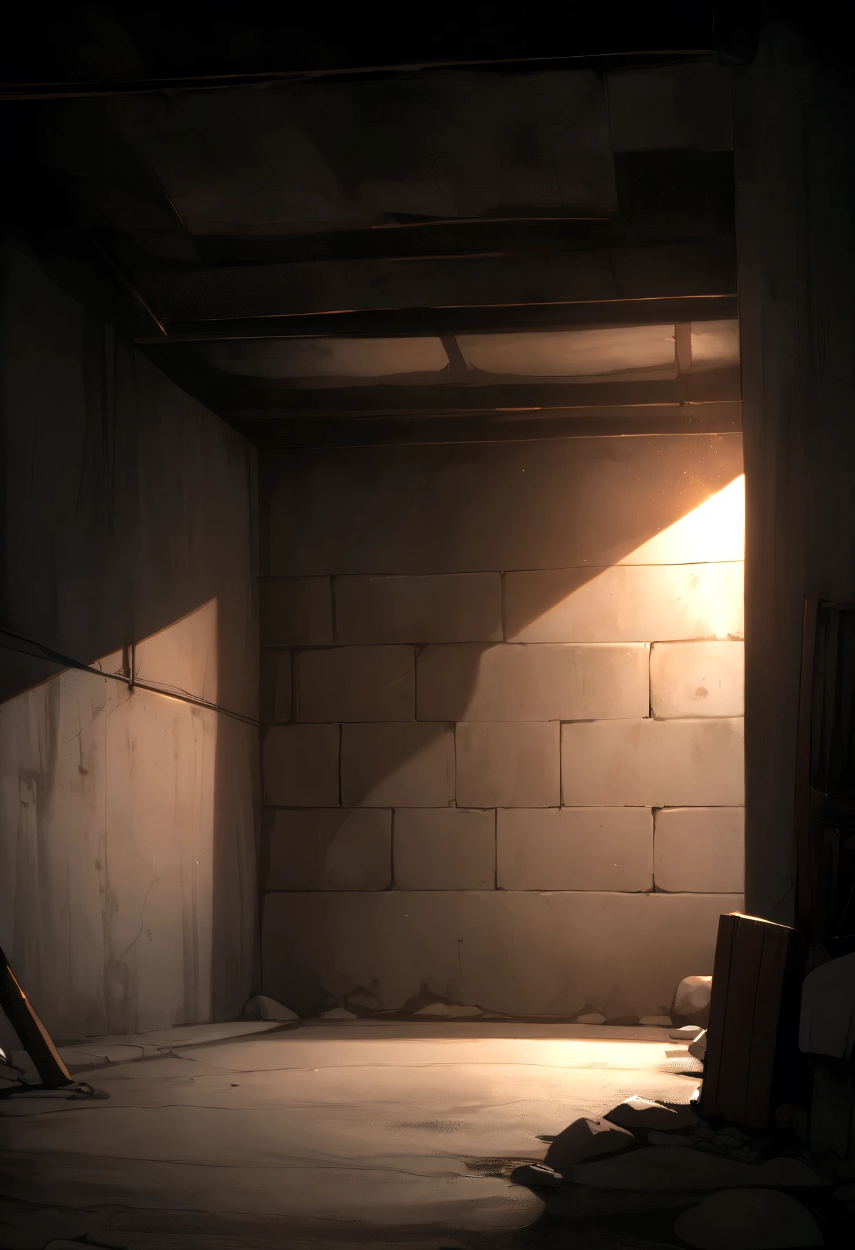 Dimly lit basement、concrete