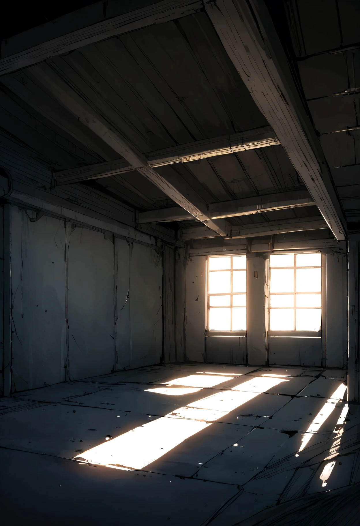 Dimly lit basement、concrete