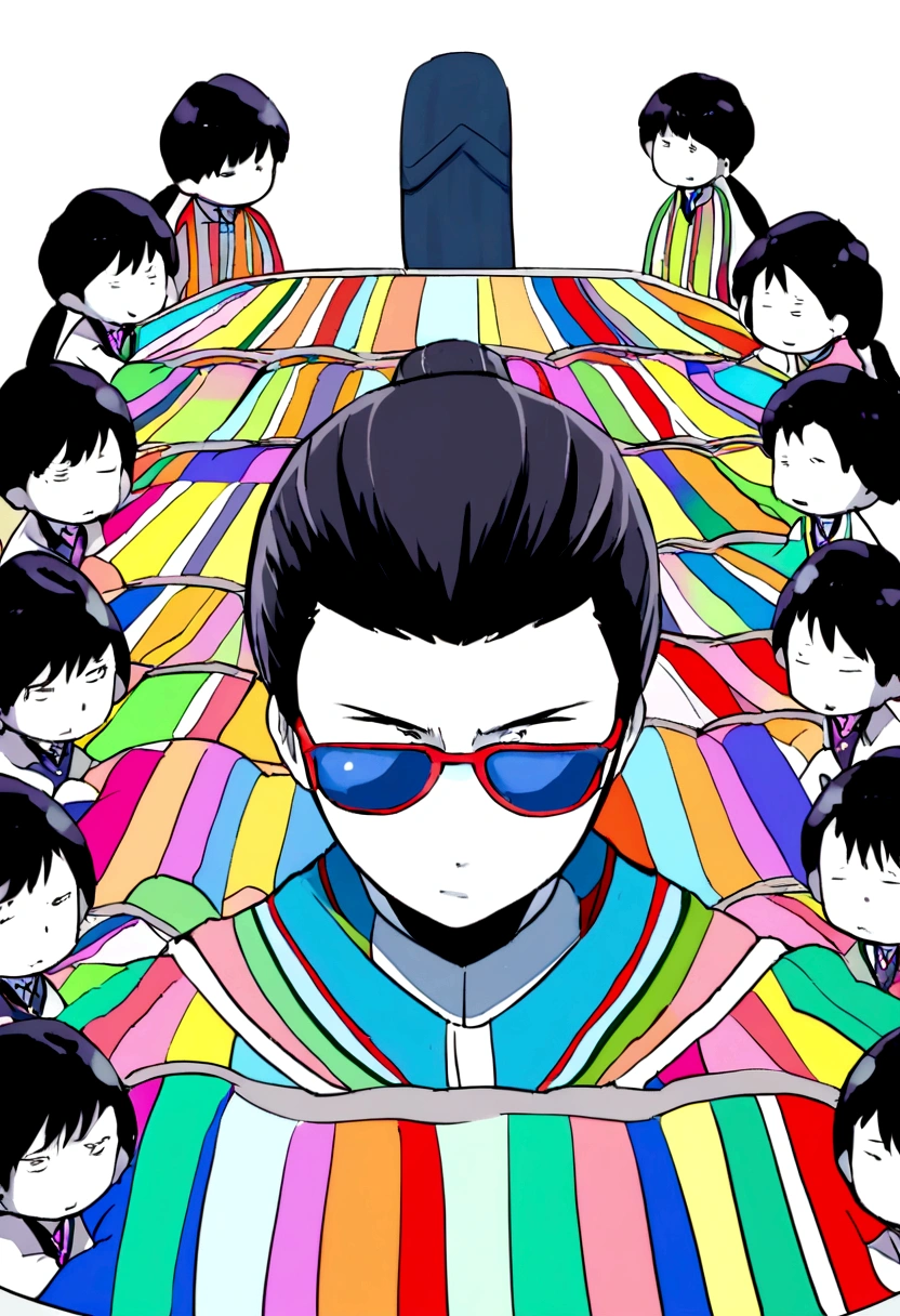 An Older White Skin Home Room Teacher his 2 Taller Appearance Black Hair Sunglasses White Background Classroom Teacher Table