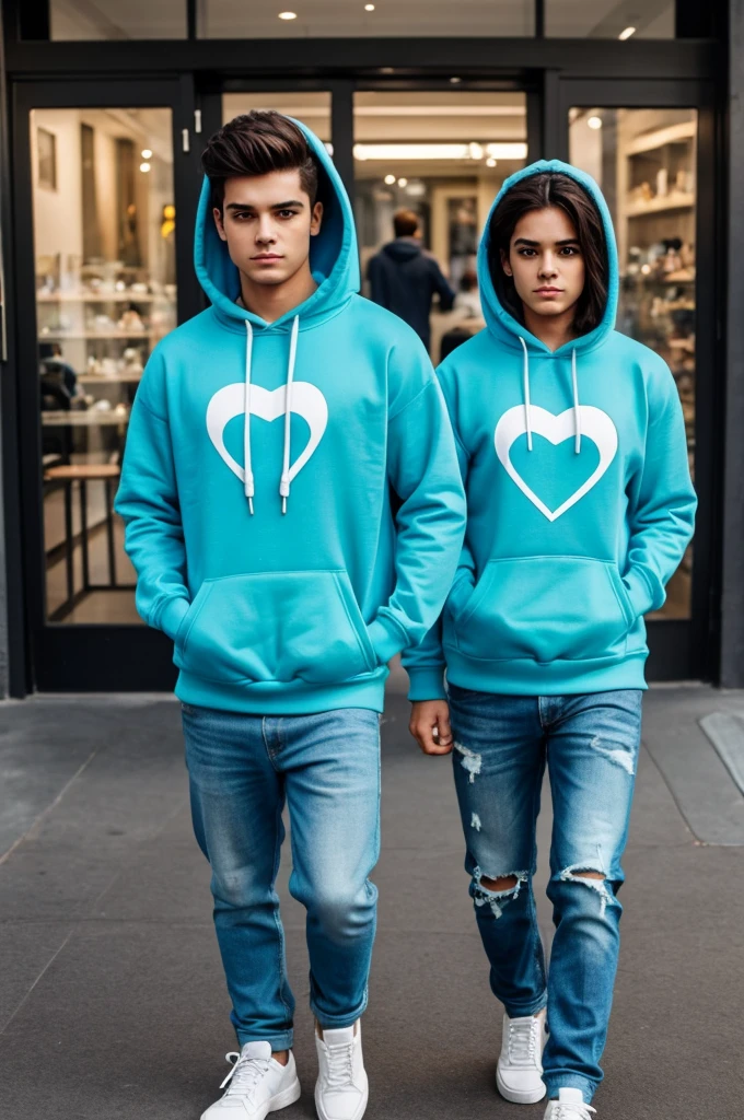 Femboy (male) 2 people. In matching hoodies