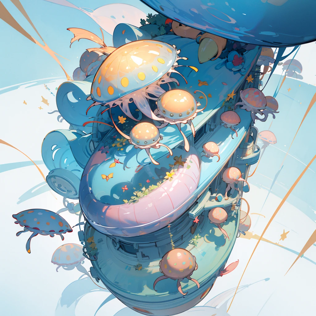 2d, top view, jellyfish spaceship 