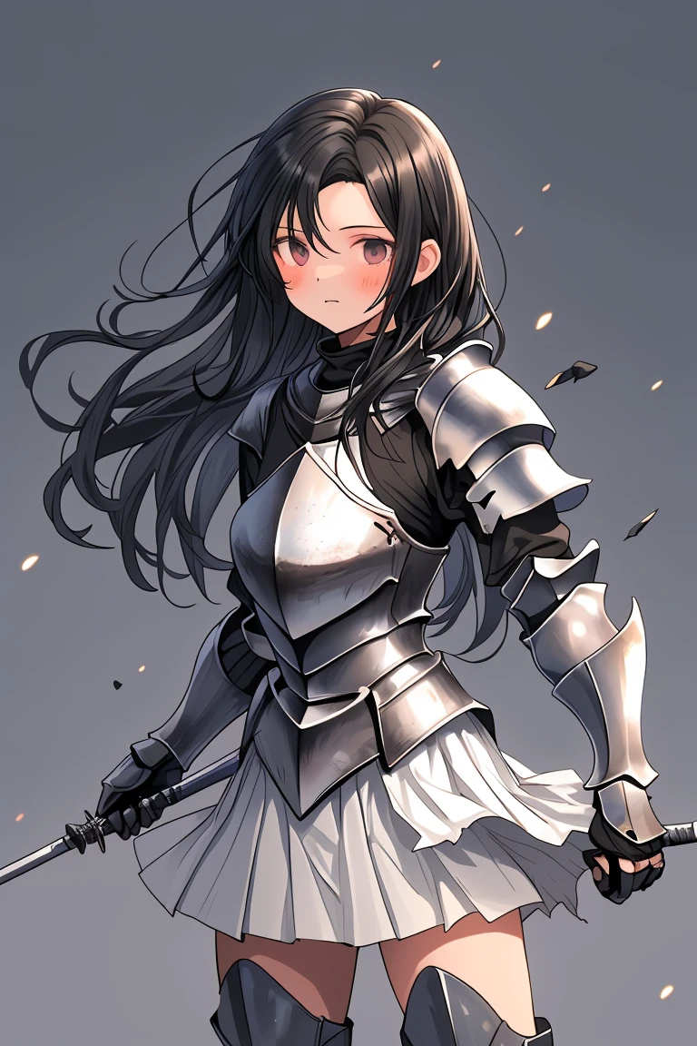 female knight　Black Hair　armor　Torn white skirt　White underwear　battlefield　Execution
