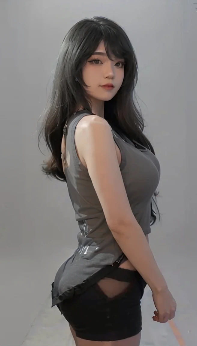 (1 girl:1.3)、Emiru, Twitch Streamer Emiru, solo、__body parts__、official art、unity 8k wallpaper、super detailed、Cosmetology and aestheticaster piece、best quality、fantastic atmosphere、calm color palette、feeling calm、soft shades, ((((grey tank top, black shorts))))、charisma spell、vignette、Duties of a nun、look at the camera，light smile，the biggest：1.4, (((wide hips, busty, big breasts, big ass))),