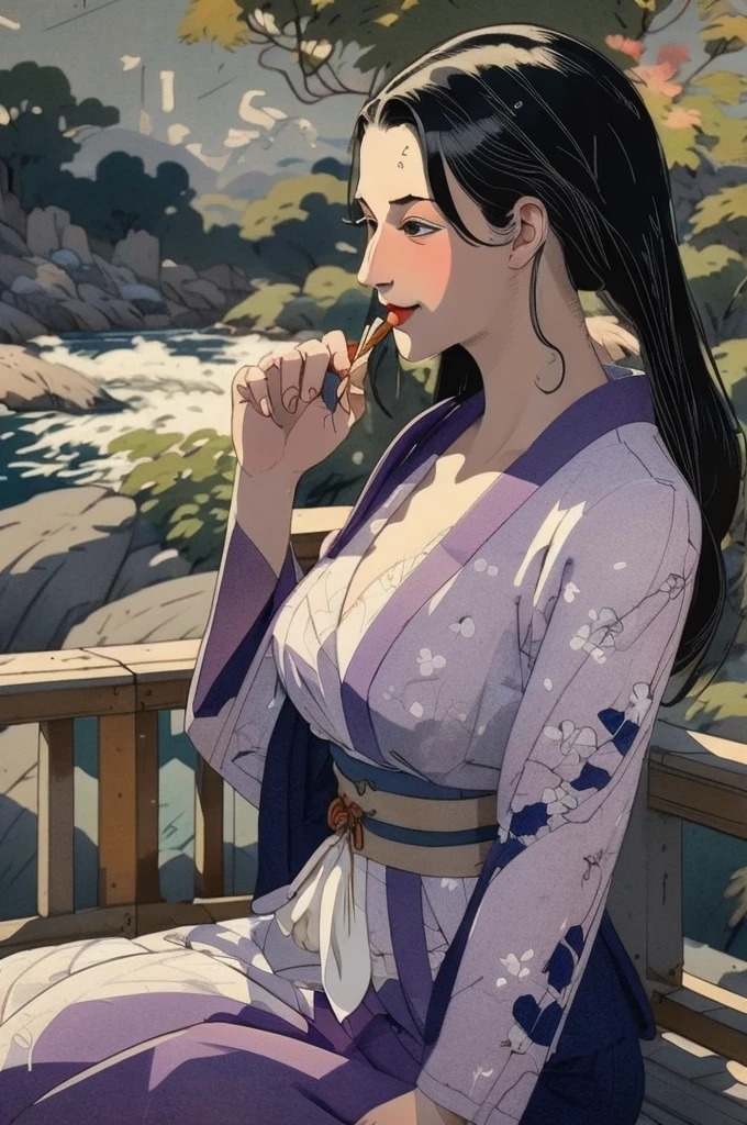 masterpiece, best quality, ukiyo-e:1.2, in hokusai style, a beautiful 20s french model, ultra detailed face