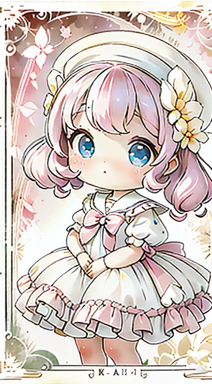 Chibi Girl、Highest quality、Very delicate、pretty girl、きれいなBig eyes、Wink、Cute Dresses、Luxury dresses、Lolita Dress、Frills、Race、pink、Ultra delicate、Big eyes、Beautiful eyes、Luxury dress、Cute Hats、Sailor collar、Cute Baby、Big eyes、