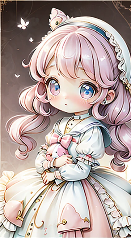 Chibi Girl、Highest quality、Very delicate、pretty girl、きれいなBig eyes、Wink、Cute Dresses、Luxury dresses、Lolita Dress、Frills、Race、pink、Ultra delicate、Big eyes、Beautiful eyes、Luxury dress、、Sailor collar、Cute Baby、Big eyes、