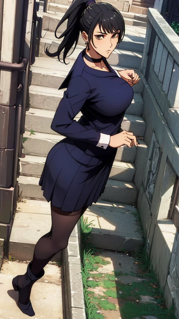 (((Highest quality, High resolution, , Pixel Perfect, 4K))),((Correct Anatomy))、((Sailor suit))、(((School stairs))), ((背後からLow Angle)),((Highest quality)), ((intricate and detailed)), ((Black knee-high socks)), ((Mini Pleated Skirt))、irrational solution, Mature Woman, Mature Woman, perspective, Very detailed,(((Full Body Shot)))、Great style、(Long Hair)、glamorous、Beautiful Regini Skirt、black tights、(((The whole body is visible))), One Woman, ((ponytail)), Perfect hands, Detailed fingers, Beautiful details, Black Choker, Earrings, Black Stockings, Perfect Eyes, Captivating eyes,(Low Angle)