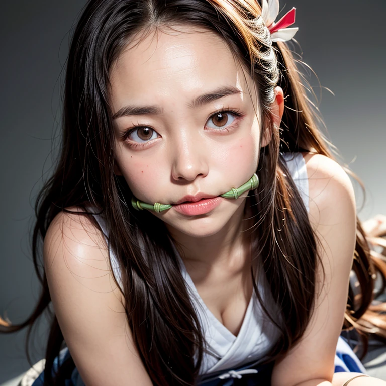 (((gag Bamboo gaggeD mouth holDing Bamboo))), High-level Masterpiece 8K TopQuality, Ultra-DetaileD CG, AbsurD DetaileD wallpaper, PerfectLighting, Extremely DetaileD (((Personifying " Nezuko KamaDo " as a KAWAII Girl))), Characteristic Items, aesthetic LifeLike RenDering, MysticSight, Haze TynDall Scattering, (StuDio GRAY BackgrounD with (OoDles Dazzling RainbowColorParticles (bokeh))), (((Assfocus)) RounDlyButts ThighGap), (ExposeD:0.6) 🔞 BREAK (Acutance:0.8), (NOGIZAKA FaceVariations) Extremely DetaileD very KAWAII FaceVariations, ChilDish CaptivatingGaze ElaboratePupils DetaileD Eyes with (SparklingHighlights:1.28), (Voluminous LongEyelashes:0.88), PUNIPUNI RosyCheeks, RaDiant PearlSkin with Transparency, Glowing DowneyHair . { (Dynamic LifeLike expressions:1.4) | (:D) }, (large eyes:-1) . Demon slayer