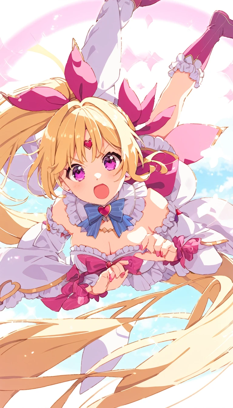ponytail、Magical girl、dynamic pose、Blonde、acrobatic pose