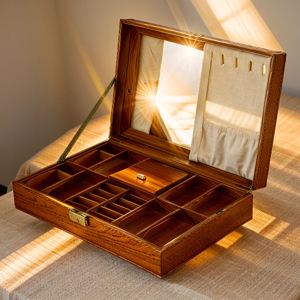 In this cozy room,A ray of sunlight shone through the half-drawn curtains on the table,Let the wood grain on the watch storage box shine with a faint luster。There was a calm and peaceful atmosphere in the air around them。There are several still lifes hanging on the walls of the room,It adds a touch of elegance to the space。And on the other side of the room,The half-open window lets in the breeze,The pages on the small desk by the window turned in the wind,This quiet scene gives a sense of tranquility and comfort。