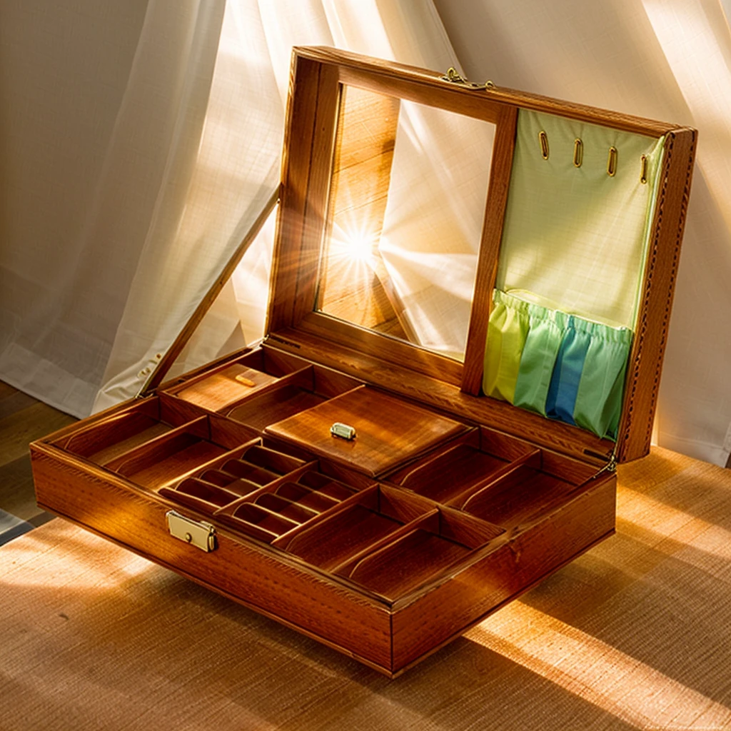 In this cozy room,A ray of sunlight shone through the half-drawn curtains on the table,Let the wood grain on the watch storage box shine with a faint luster。There was a calm and peaceful atmosphere in the air around them。There are several still lifes hanging on the walls of the room,It adds a touch of elegance to the space。And on the other side of the room,The half-open window lets in the breeze,The pages on the small desk by the window turned in the wind,This quiet scene gives a sense of tranquility and comfort。