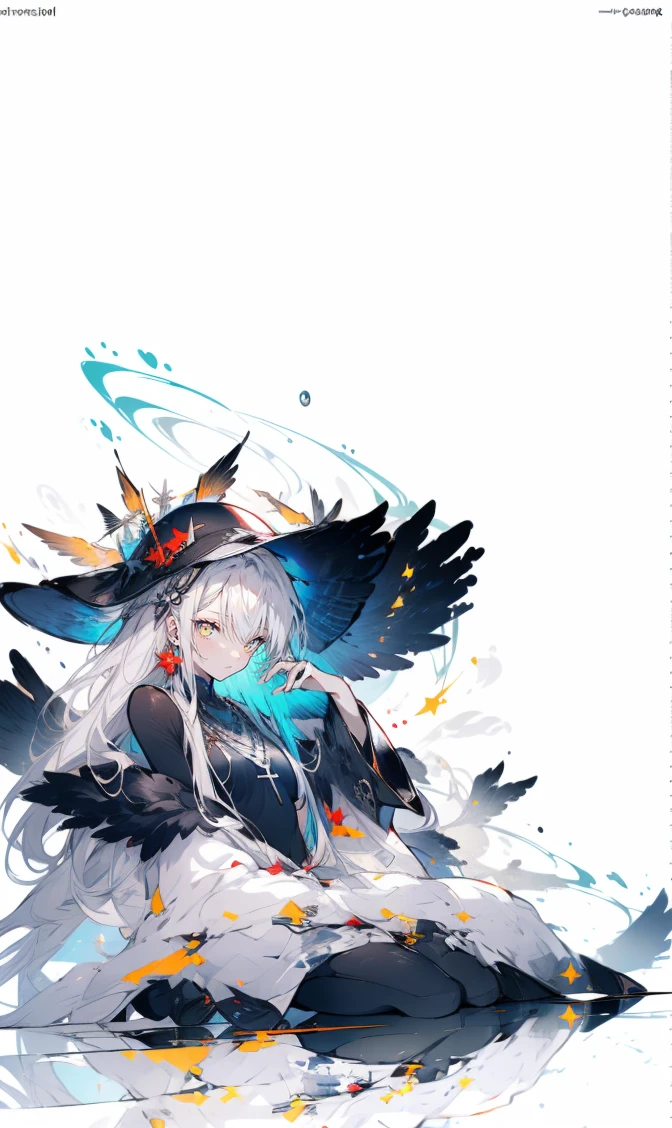 (((masterpiece))), (((best quality))), official art, highly detailed CG Unity 8k wallpaper, (((sketch))), night, rain, beautifully detailed sky, beautifully detailed water, game CG, huge file size, sketch, solo, boy, angel, long hair, beige colored hair, wet hair, hair between eyes, hair behind ears, white colored eyelashes, beautifully detailed eyes, expressionless eyes, (((red eyes))), shoes, halo, cross necklace, looking down, sitting, hugging legs, blowing hair, feather hair ornament, leaf hair ornament, forest, lakeside, sparkling gemstones, (((flat chest))), (((white robe))), long sleeves, (((big white wings))), bird