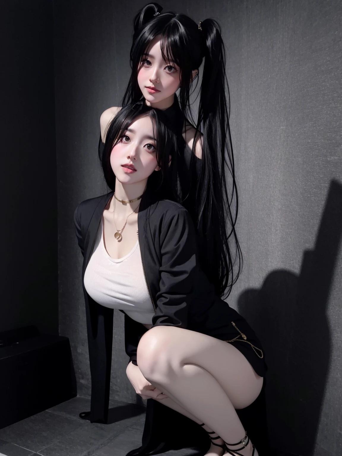 8K, Ultra-realistic, masterpiece, 最高of品質を最高に, Super detailed, High resolution, Random Background, 1人of巨大な胸of少女, (:1.5), Willow West, Wide Hips, knees, night , of, Choker Necklace, 耳Nipple Ring