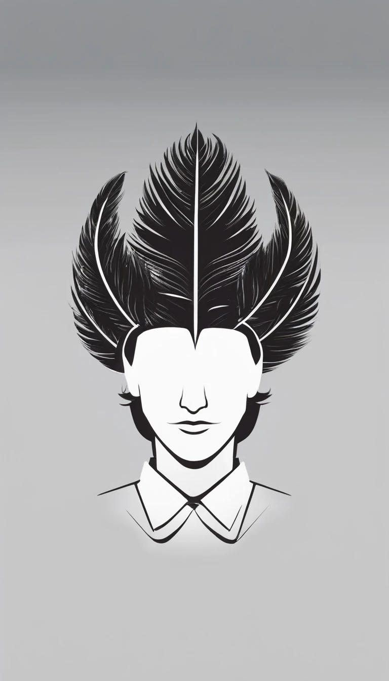 A minimal, modern, simple, cinematic logo design e of a boy with a head full of feathers for the brand “Penamemoria" .