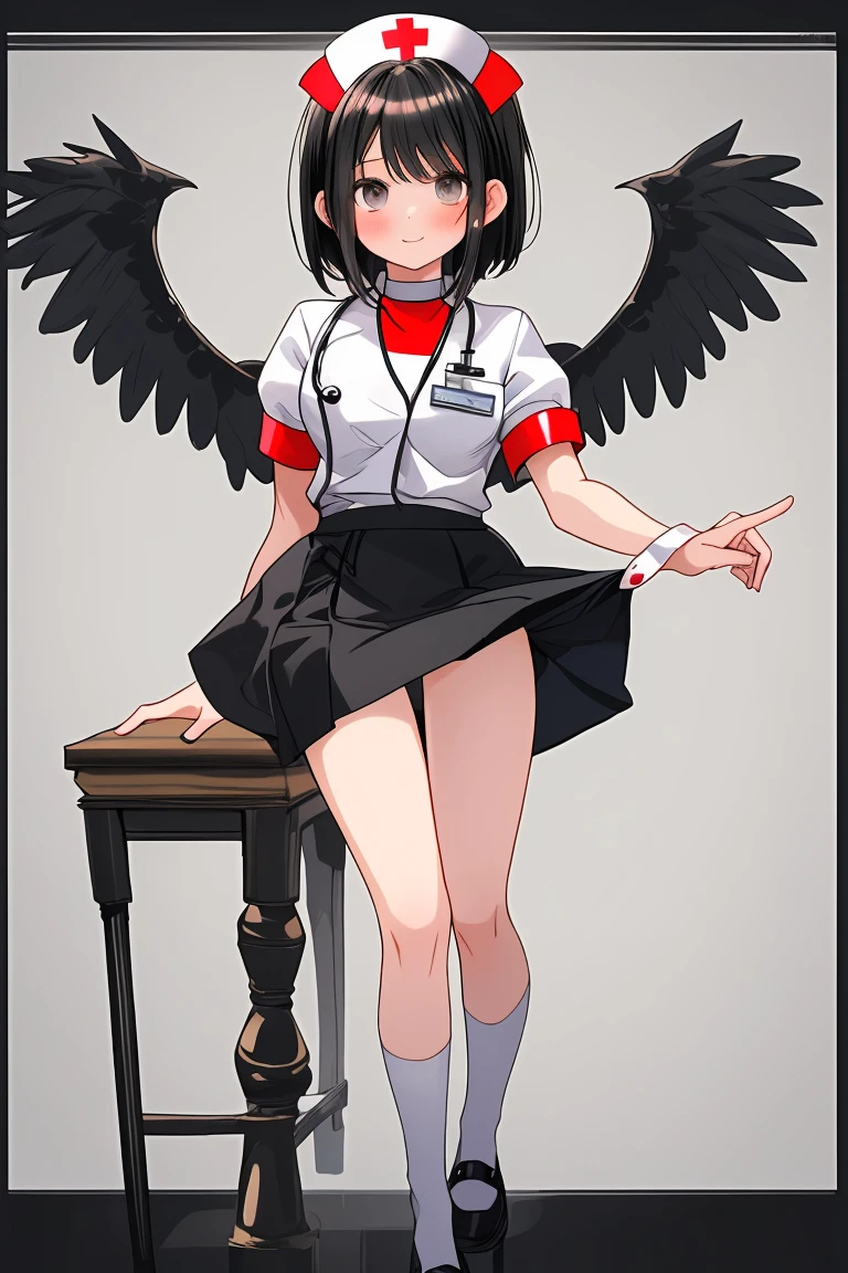 nurse　mini skirt　Black Hair