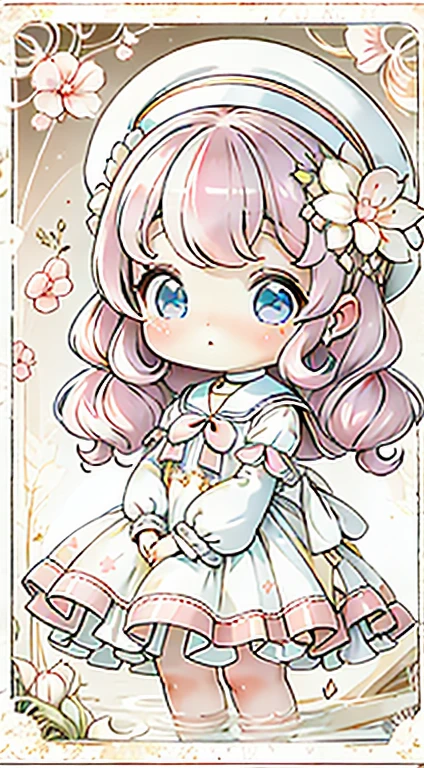 Chibi Girl、Highest quality、Very delicate、pretty girl、きれいなBig eyes、Wink、Cute Dresses、Luxury dresses、Lolita Dress、Frills、Race、pink、Ultra delicate、Big eyes、Beautiful eyes、Luxury dress、Cute Hats、Sailor collar、Cute Baby、Big eyes、