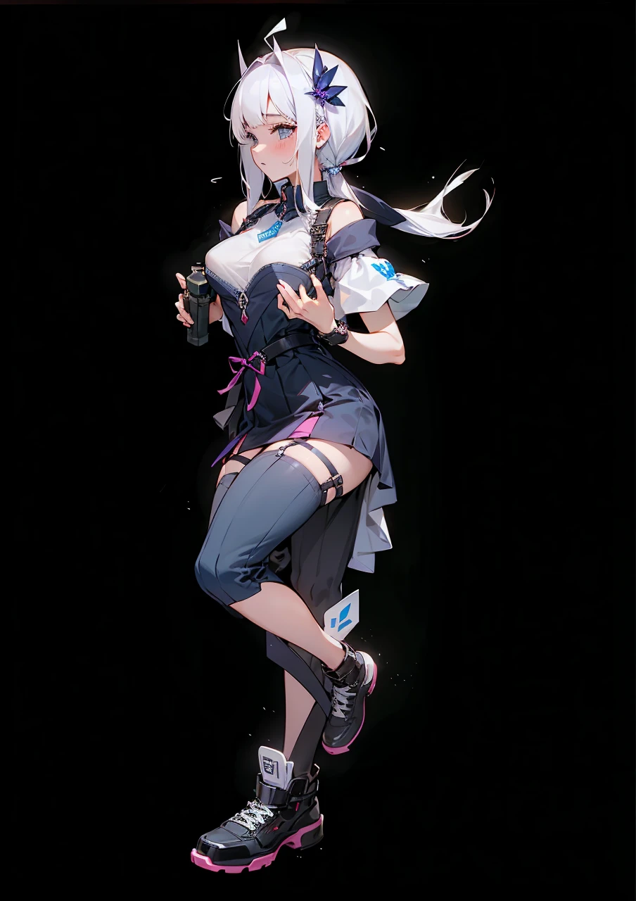 There was a woman standing in the street with a sword, azur lane style, style of mirror\'s edge, A scene from the《azur lane》videogame, desperate pose, an ahoge stands up on her head, Today's featured anime stills, inspired by Krenz Cushart, Stylized anime, Giantess, 2 d image, a-pose