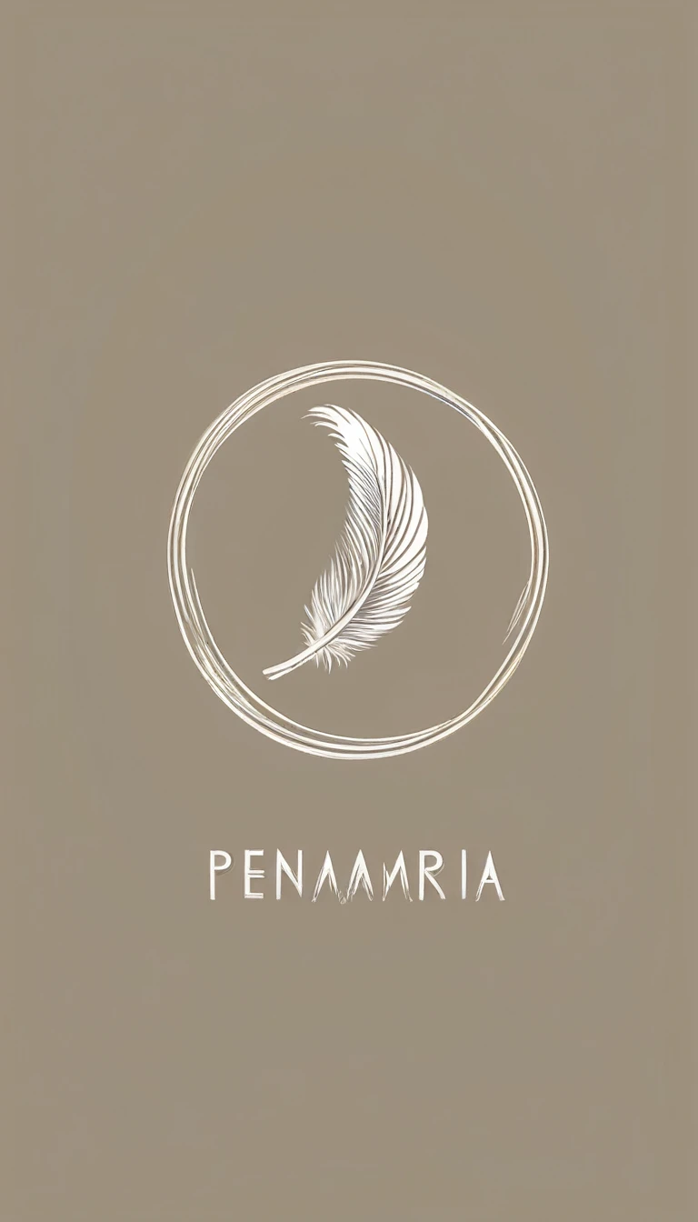 A minimal, modern, simple, cinematic logotype for the brand “Penamemoria". The logotype must be a simple, magical feather and a boy playing acoustic guitar. The logo must convey a sense of music, stories and dreams. Logo design impressed on a book cover. Minimalistic logo
