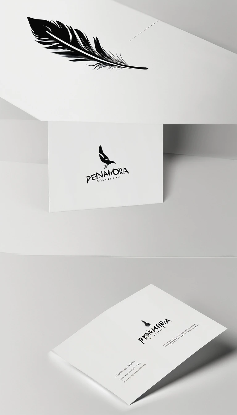 A minimal, modern, simple, cinematic logo design for the brand “Penamemoria". Create a modern, minimalistic, high-quality, logo of a bird feather