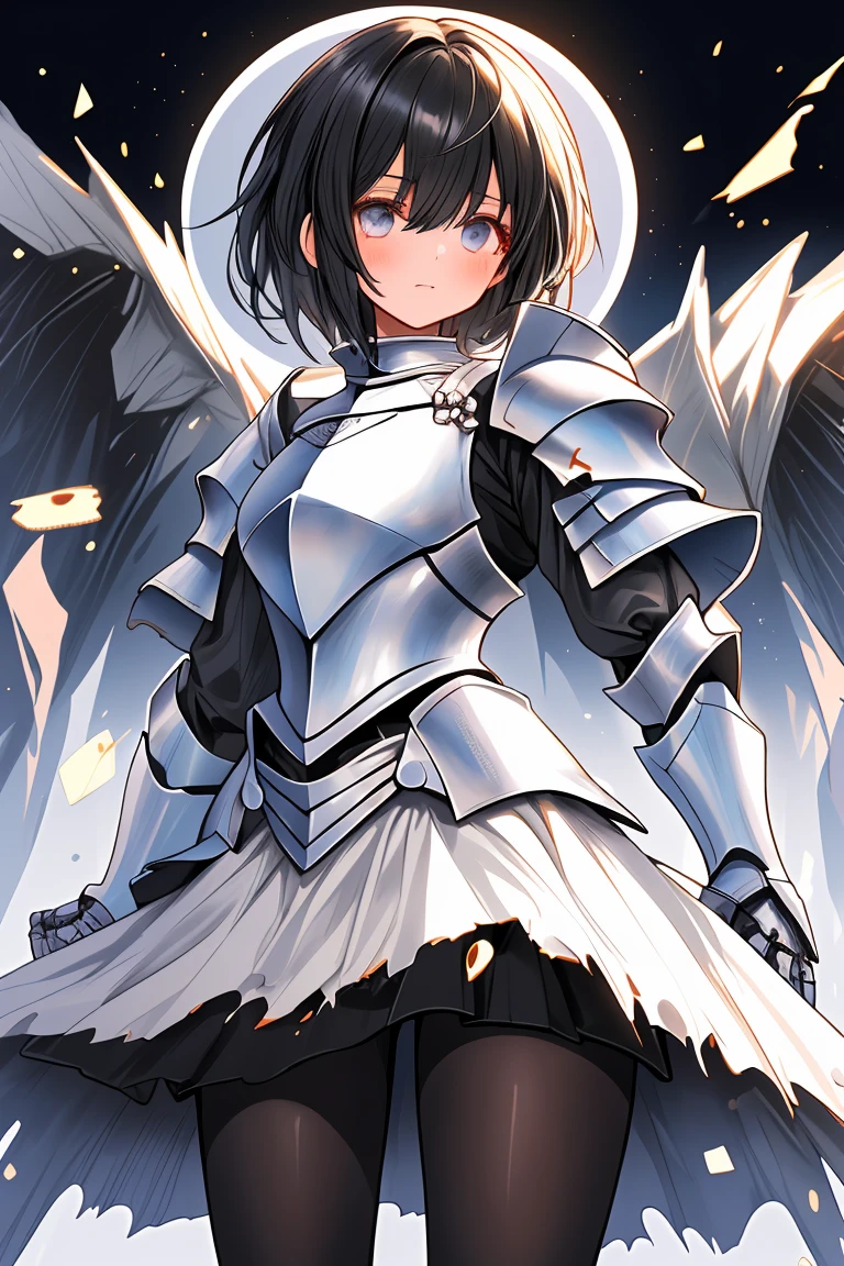 female knight Black Hair Torn white skirt armor Black Pantyhose
