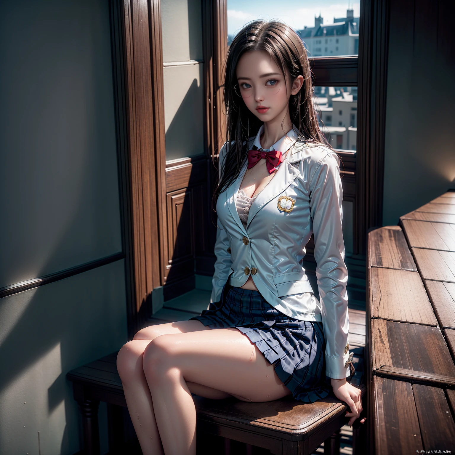 (A girl sitting on a park bench after the rain)、Highest qualityの作品、Actual work、Ultra Premium Graphics、8K HD CG Works、High quality graphics、High-definition CG works、10x pixels、Very fineディテール:1.1、Advanced technical details:1.1 Photorealistic、Natural light:1.5、(Virtual Lighting Effects:1.8),Long silver hair((Eyes closed)),Thin eyebrows,High nose,Clean red lips,Rose Cheeks,Subtle makeup face,Cute face,Perfectly balanced face,(Girl),A light-toned foundation enhances the clarity of your skin.。 ((high school girl)),((Wet white blazer)),((Translucent wet white blouse、Red bow tie、Navy blue checked skirt)). 40k, photograph, Tabletop, Highest quality, Rain Background, ((ゴージャス濡れた明るい髪Girl1人、She has a beautiful face and、Wear glasses, ))。White skin, Mr.々A pose. ((Medium sized chest,:1.1)), Highest quality, Tabletop, Ultra-high resolution, (Real:1.4), RAWphotograph, (Perfect figure), (slim:1.3), slimな腹部, 完璧なslim体型, Dynamic Pose, (((Large :0. 9)), on its own, Cold light source 12000K, 顔と肌の質感がVery fine, Fine grain, Realな目, Fine grain子が美しい, (Real肌), charm, Ultra-high resolution, Surreal, Very fine, ((She's wet))、
DeepL.featuring(Free version)Translated by。