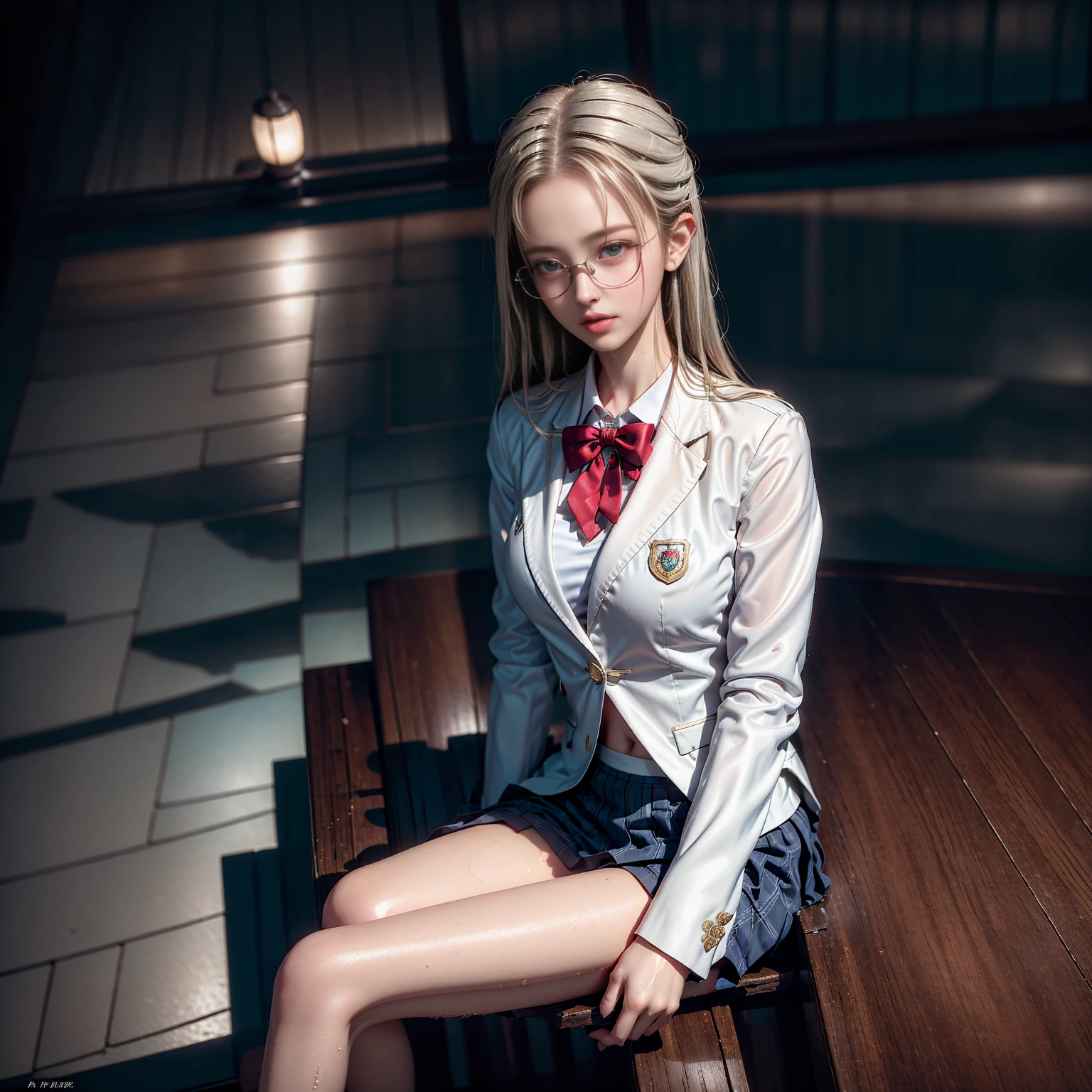 (A girl sitting on a park bench after the rain)、Highest qualityの作品、Actual work、Ultra Premium Graphics、8K HD CG Works、High quality graphics、High-definition CG works、10x pixels、Very fineディテール:1.1、Advanced technical details:1.1 Photorealistic、Natural light:1.5、(Virtual Lighting Effects:1.8),Long silver hair((Eyes closed)),Thin eyebrows,High nose,Clean red lips,Rose Cheeks,Subtle makeup face,Cute face,Perfectly balanced face,(Girl),A light-toned foundation enhances the clarity of your skin.。 ((high school girl)),((Wet white blazer)),((Translucent wet white blouse、Red bow tie、Navy blue checked skirt)). 40k, photograph, Tabletop, Highest quality, Rain Background, ((ゴージャス濡れた明るい髪Girl1人、She has a beautiful face and、Wear glasses, ))。White skin, Mr.々A pose. ((Medium sized chest,:1.1)), Highest quality, Tabletop, Ultra-high resolution, (Real:1.4), RAWphotograph, (Perfect figure), (slim:1.3), slimな腹部, 完璧なslim体型, Dynamic Pose, (((Large :0. 9)), on its own, Cold light source 12000K, 顔と肌の質感がVery fine, Fine grain, Realな目, Fine grain子が美しい, (Real肌), charm, Ultra-high resolution, Surreal, Very fine, ((She's wet))、
DeepL.featuring(Free version)Translated by。