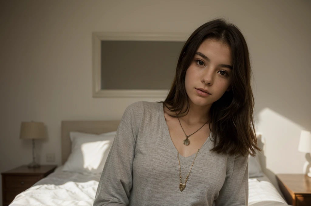 Teenage girl, vêtements noirs, choix chrétienne pendentifs