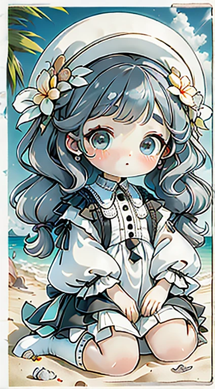 ((masterpiece)), ((Highest quality)), ((High resolution)), ((Highly detailed CG Unity 8k wallpaper)), alone, Tachibana Sonata, Brown uniform, Black Skirt, White socks, Outdoor, face, curtained hair, Beach, Parted hair, Silver Hair、Highest quality、Ultra delicate、Cute eyes big eyes、Luxury Dresses