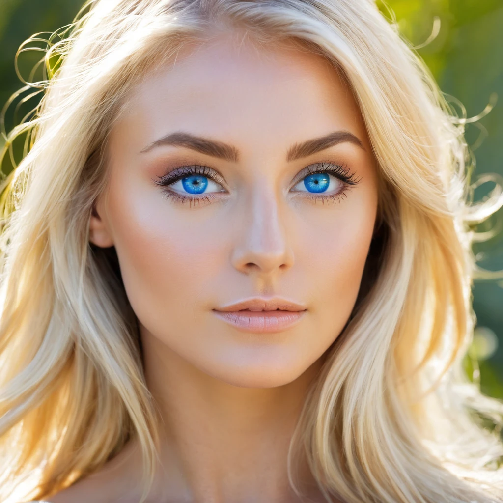 Make a beautiful blonde woman, with blue eyes, Pele caucasiana, her face is slightly reflected by the sun'lightning comes through the window(1.2), make a portrait from the torso up(1.4), She looks like a young teenager(1.2), photorrealistic(1.4), 4K.