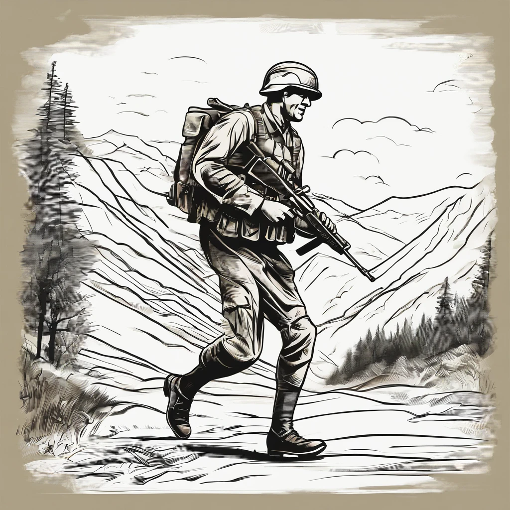 A WW2 soldier running to the right with a rifle in his hands
