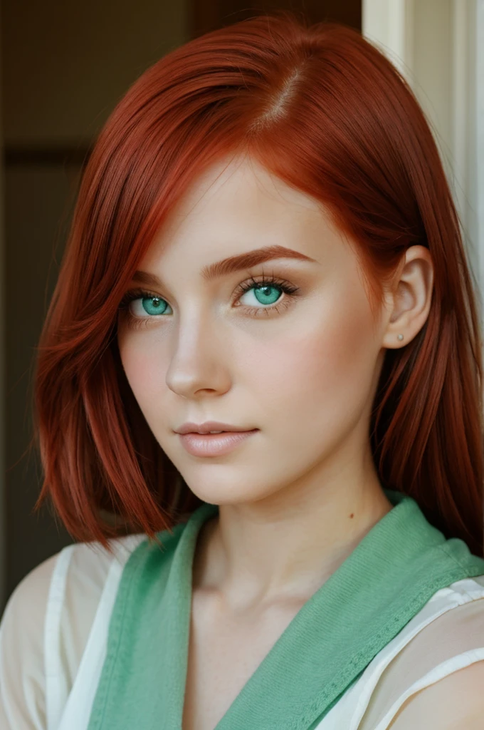 Girl with mint green eyes and red hair
