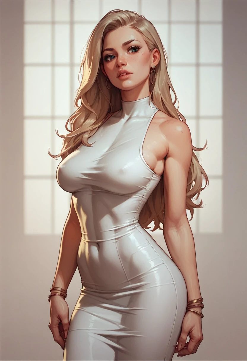 a girl with big tits in a tight dress
