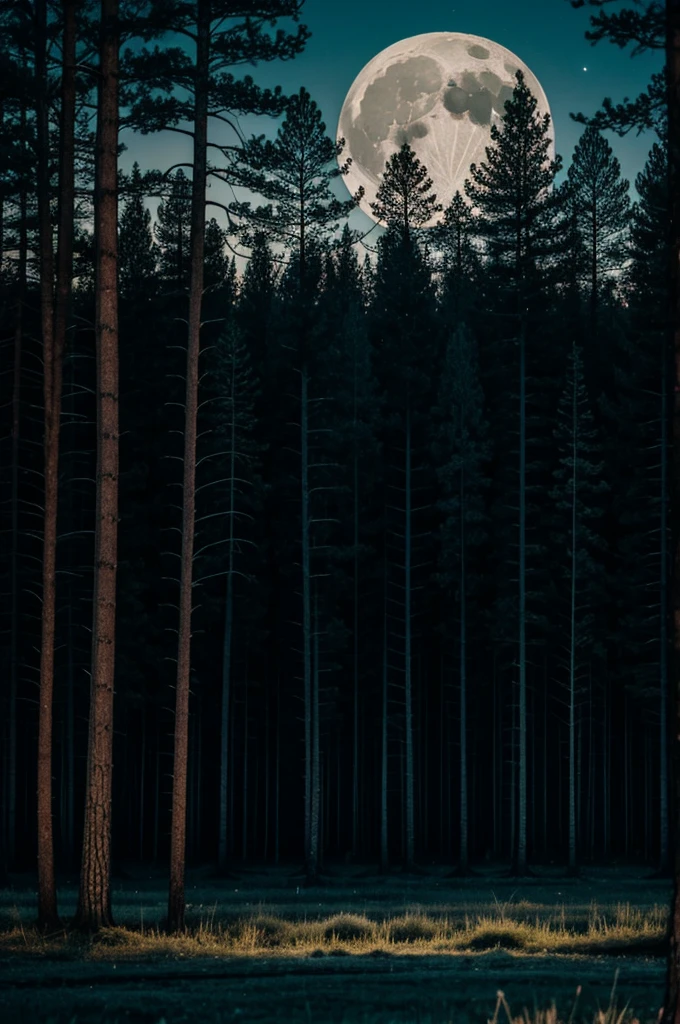 Dark forest and moon lighting