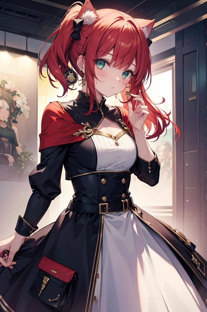 Fantasy Redhead ponytail beauty Green Eyes Cat ear Have Big earrings