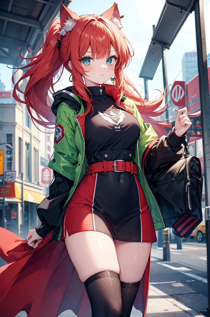 Fantasy　Redhead　ponytail　beauty　Green Eyes　Cat ear　Have　Big earrings