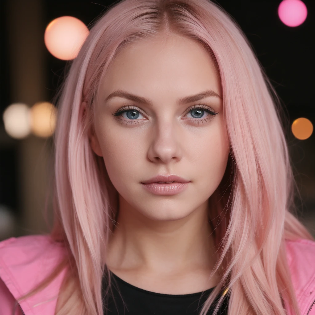 super cute pink blonde woman in dark theme,