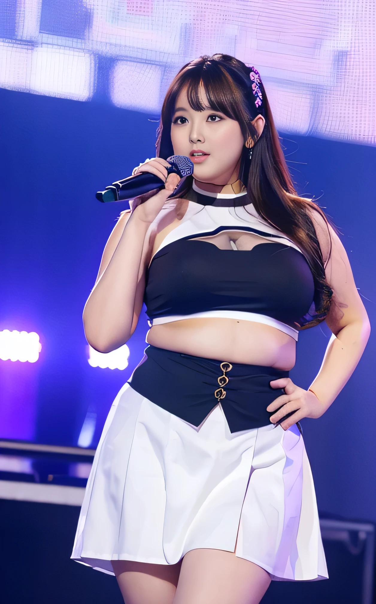 ((8K)), highest quality, 超High resolution, (Surreal)、(High resolution), 1 girl, idol, ((side cutout idol clothing)), Overweight, extremely fat, ((Chubby)), on stage