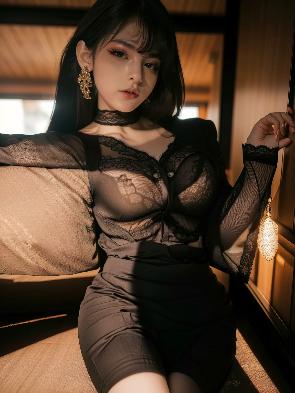 A sultry and intimate portrait of a woman wearing a dark red lingerie and panty is visible,from below, upper-class, elite secretary in a business shirt, , Wear high-quality high heels , Girl in a shirt, wearing a business suit, wearing a business suit,( squatting),Businesswoman, Business Attire, Wearing a black business suit, Wear a shirt and skirt, Wearing a business suit woman, business suit, business attire, RAW Photos, (8K, Highest quality, masterpiece:1.2), (Intricate details:1.4), (Photorealistic:1.4), Octane Rendering, Complex 3D rendering with ultra-detail, Studio Soft Light , Rim Light, Vivid details, Super Detail, Realistic skin texture, Detailed aspect, Beautiful details in the eyes, Highly detailed CG Unity 16k wallpaper, compensate, (Detailed Background:1.2), Exposed panty,WhiteRealStockings