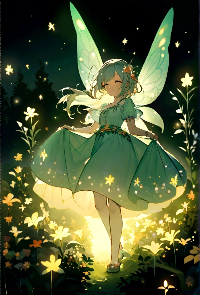 In the middle of a charming garden，Glittering fairies and sparkling fireflies dance to the gentle sounds of the moon..