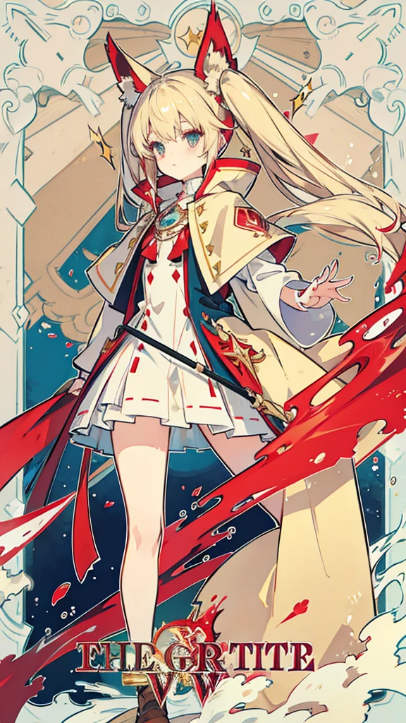Hair color: beige, eyes: red,Twin tails,Long Hair,Are standing,high quality,Wizard,gem