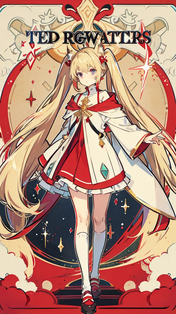 Hair color: beige, eyes: red,Twin tails,Long Hair,Are standing,high quality,Wizard,gem
