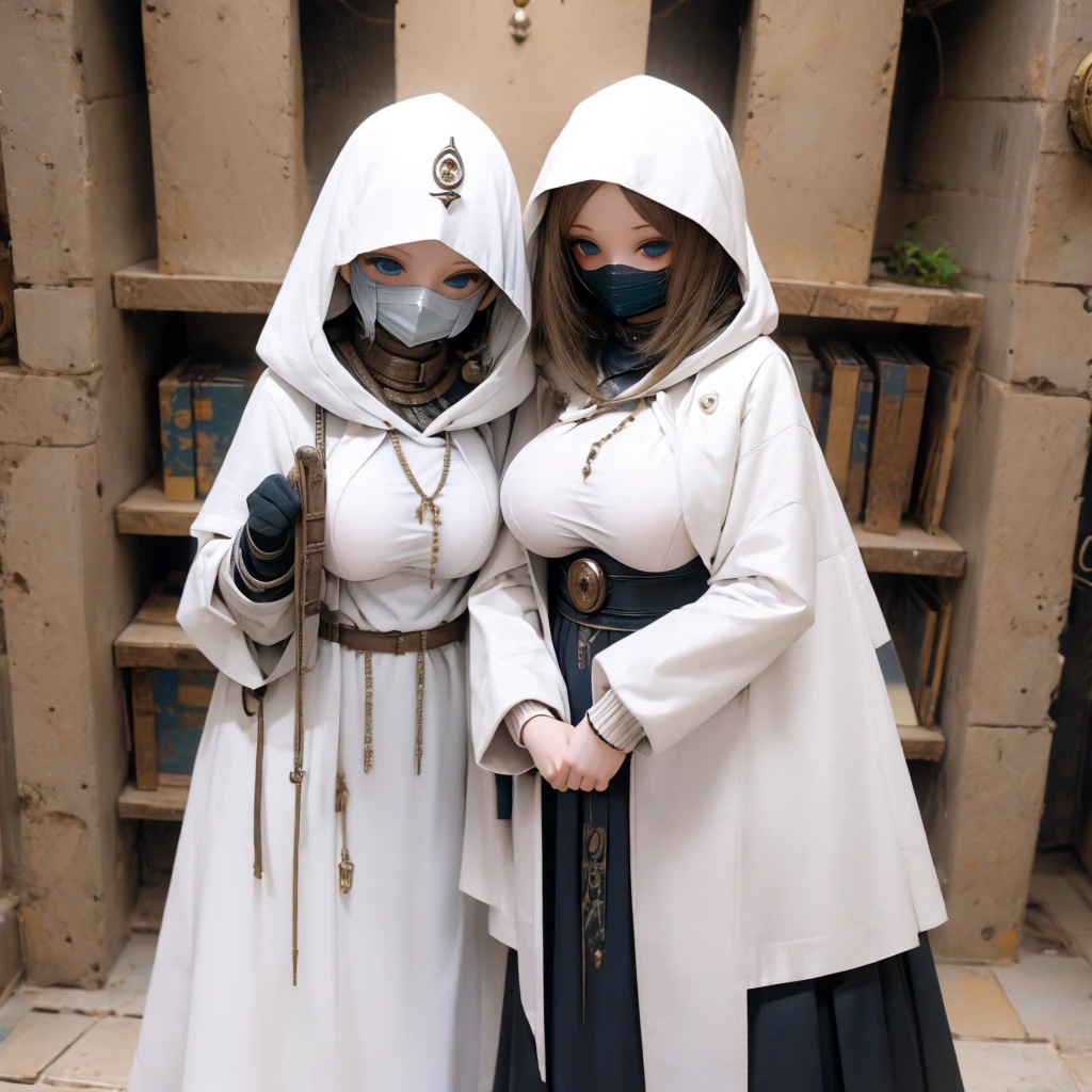 ((giganticbreasts)),pale skin,girl,clothed,wizard hooded cloak,Iron Mask