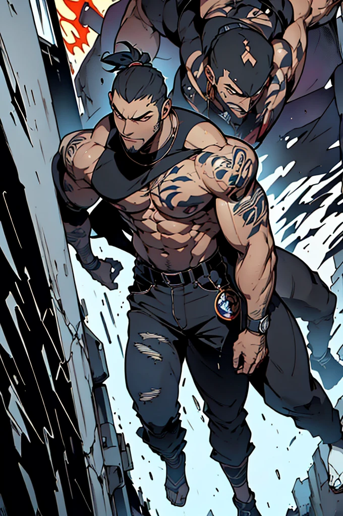 [pag,43 manga]hombre delgado, barba perfectamente recortada, pelo largo en corte ninja con trenzas , black hair color at the roots. con tatuajes en los 2 hombros pecho y pierna derecha, ropa estilo urbano playera en color blanca y una negra arriba de la blanca, pantalon denim ????? ecko, botas timberland en color crema, 1.65 estatura. (rapero) (estilo urbano) (Animado) ((estilo anime)) graffiti secret spirit art death painting 30% de cibor futurista, humano ft robot futurista, hero soldier, hombre rapero ninja futurista.(((hd, 4k, real))) (8K) ultra definido. Mystical Magic (cuerpo completo)full body skinny fire spirit. qui azul, de pie cuerpo de pie. "Get ready for an adrenaline-fueled adventure with the 01 gangstar crew. With their unique blend of street smarts and futuristic technology, they are the ultimate team to take on any challenge. Join them on their latest mission and witness the stunning renderings of their epic battles.". El **joven rapero y grafitero** left the rap club, the euphoria of battles still vibrating in his chest. Su **barba recortada** y su **cabello en un corte ninja** le daban un aire misterioso. He dressed with **ropa urbana**, una mezcla de **colores vibrantes y oscuros**, como si la ciudad misma hubiera impregnado su estilo. In the allra roja,a small smile,Abre la boca,perspiration,humeante,Luz puntual,Iluminacion indirecta,misterio,Los pedazos de luz vuelan,cuerpo completo visto,low angles(((diosas elementales de fuego morado))), (((closeup))), (((urban city environment))), (((diffuse colors))), (((rgb))), (((ultra detailed illustration of a diffuse hallucinatory woman water spirit creature))), (((complic and began Thus continues the epic saga of **Gangstar7**. What else do you want to explore in this exciting narrative?? 😊 Por supuesto, here are the narrated dialogues: --- **Narrador:** In a world where music and magic intertwine, el destino de la humanidad descansa sobre los hombros de **Gangstar7*
