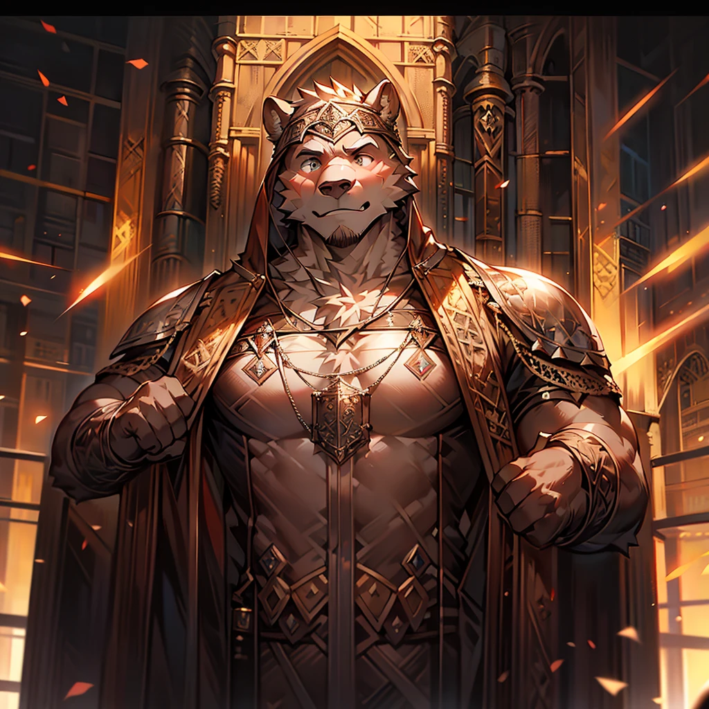 Muscle man wearing medieval armor, medieval castle gate background, highly detailed, photorealistic, cinematic lighting, dramatic composition, intricate details, vibrant colors, digital art, concept art style