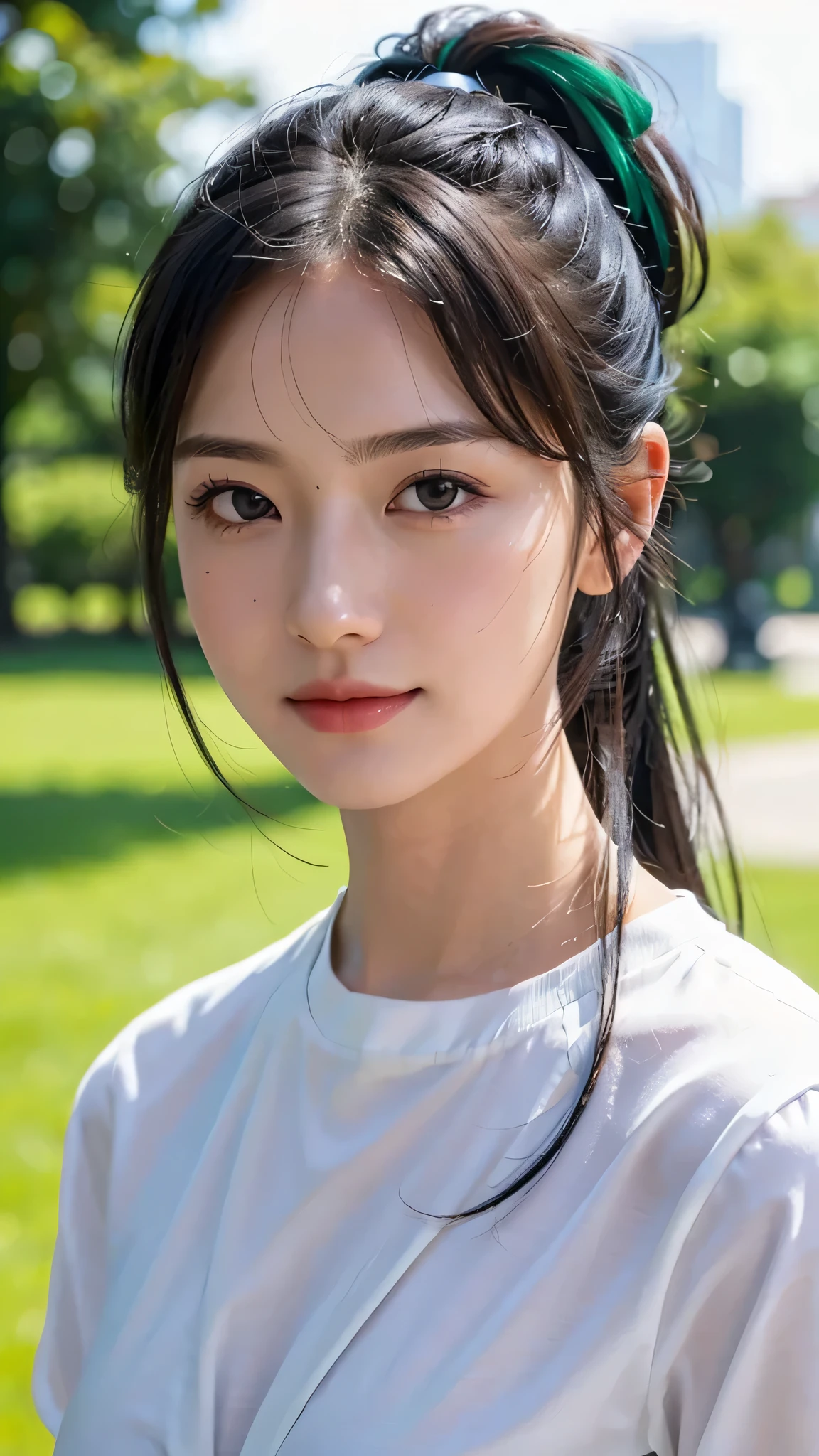 dress,outdoors,Urban Park,On the lawn,One woman,close up face,fully body photo,masutepiece, The highest image quality, High quality, the background is clear,Beautiful woman, Japanese, Detailed, Ultra-detailed, finely detail, hight resolution, 8K Wallpaper, Perfect dynamic composition, Beautiful detailed eyes ,Detailed eyes, Detailed skin, Beautiful skin, 超hight resolution, (reality: 1.4),Very beautiful woman, Slightly younger face, Beautiful skin, slender, (Ultra photo realsisim), (hight resolution), (8K), (Very detailed) (beautifully detailed eyes), (super detailed), (Detailed face), view the viewer, Fine details, Detailed face, Staring straight ahead, Staring straight ahead, photos realistic, Bright lighting, Professional Lighting, Black hair,poneyTail,a baby face,sixteen years old,Hairstyle: ponytail,Long ponytail hairstyle,slight smile,